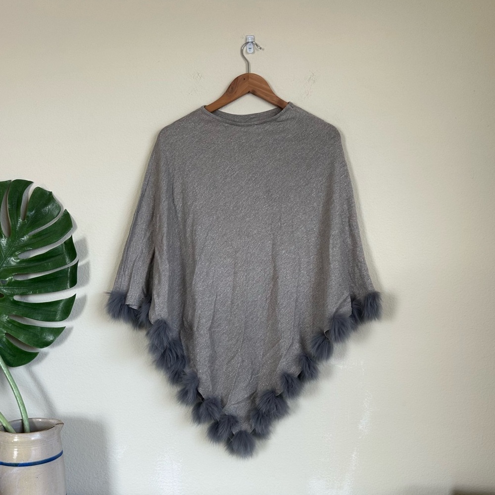 Dana Stein Wool Blend Knit Fur Poncho